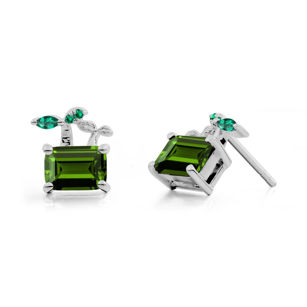 Emerald Cut Diopside and Emerald Sprout Earrings - Image 8