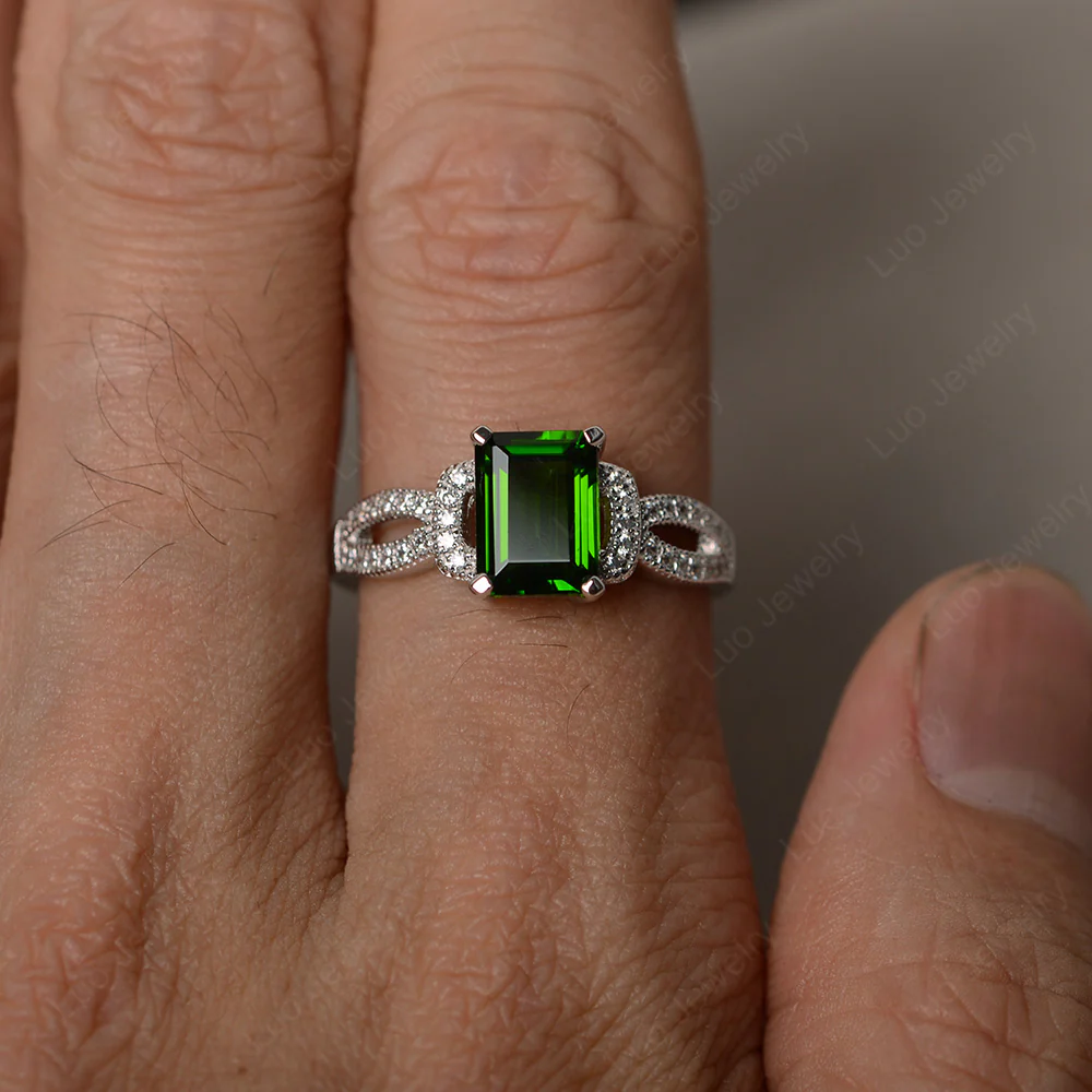 Emerald Cut Diopside Ring Art Deco - Image 3