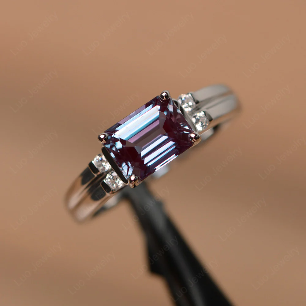 Emerald Cut East West Alexandrite Ring - Image 2