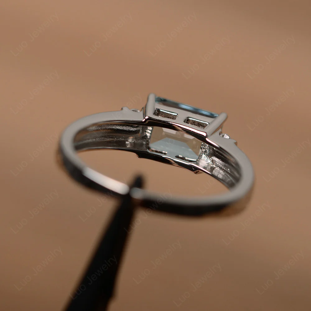 Emerald Cut East West Aquamarine Ring - Image 3