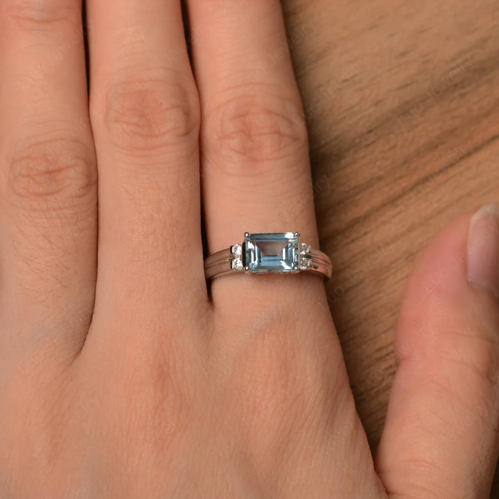 Emerald Cut East West Aquamarine Ring - Image 4