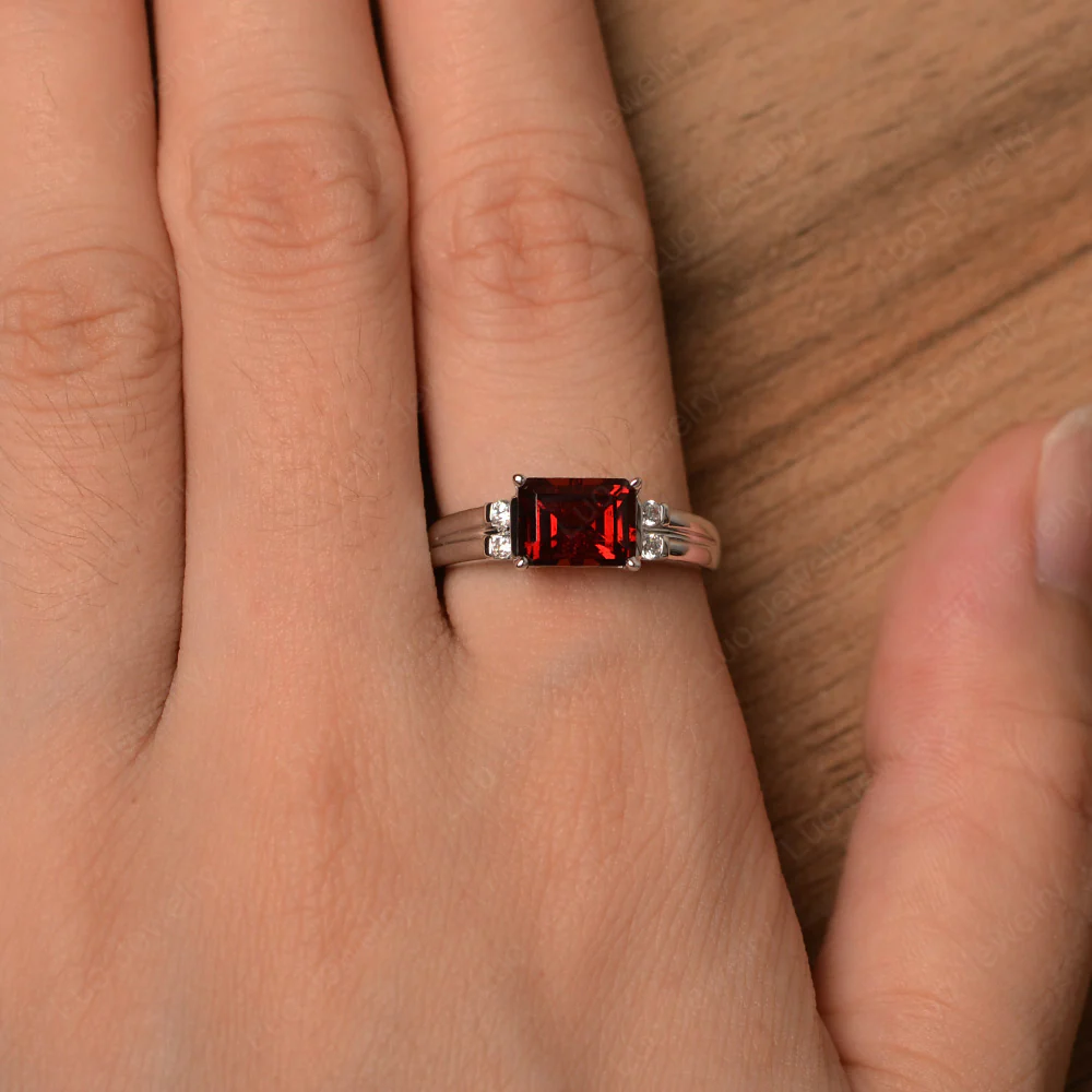 Emerald Cut East West Garnet Ring - Image 3