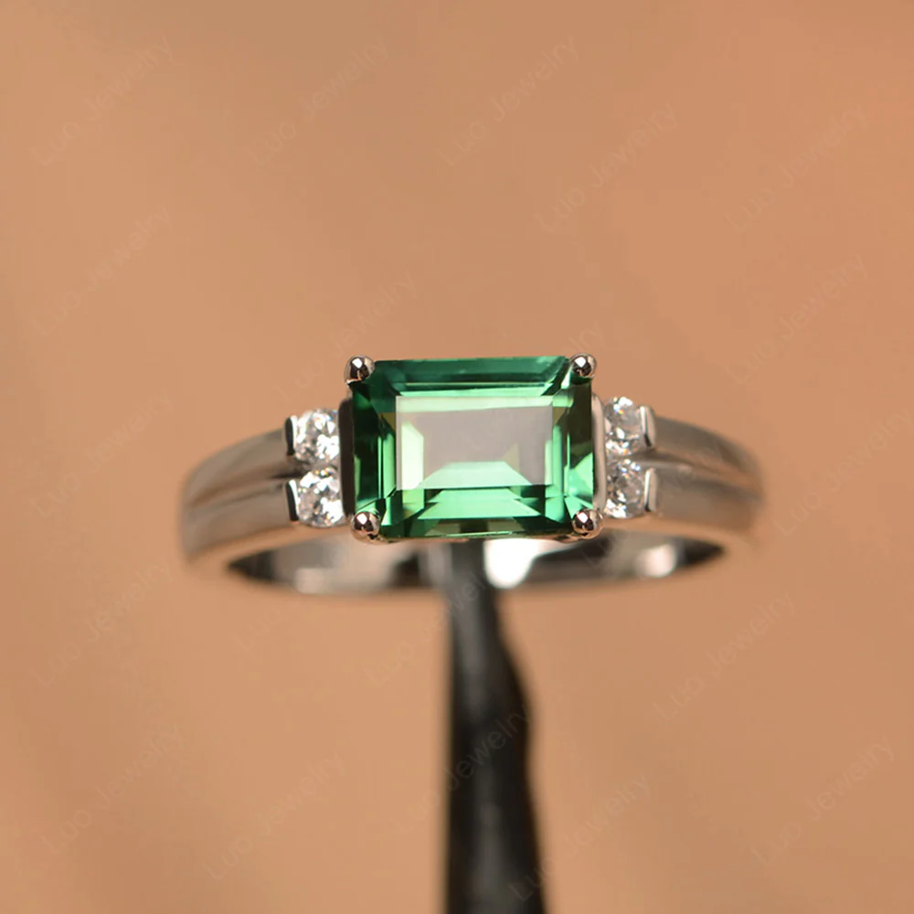 Emerald Cut East West Green Sapphire Ring