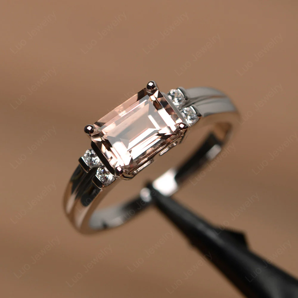 Emerald Cut East West Morganite Ring