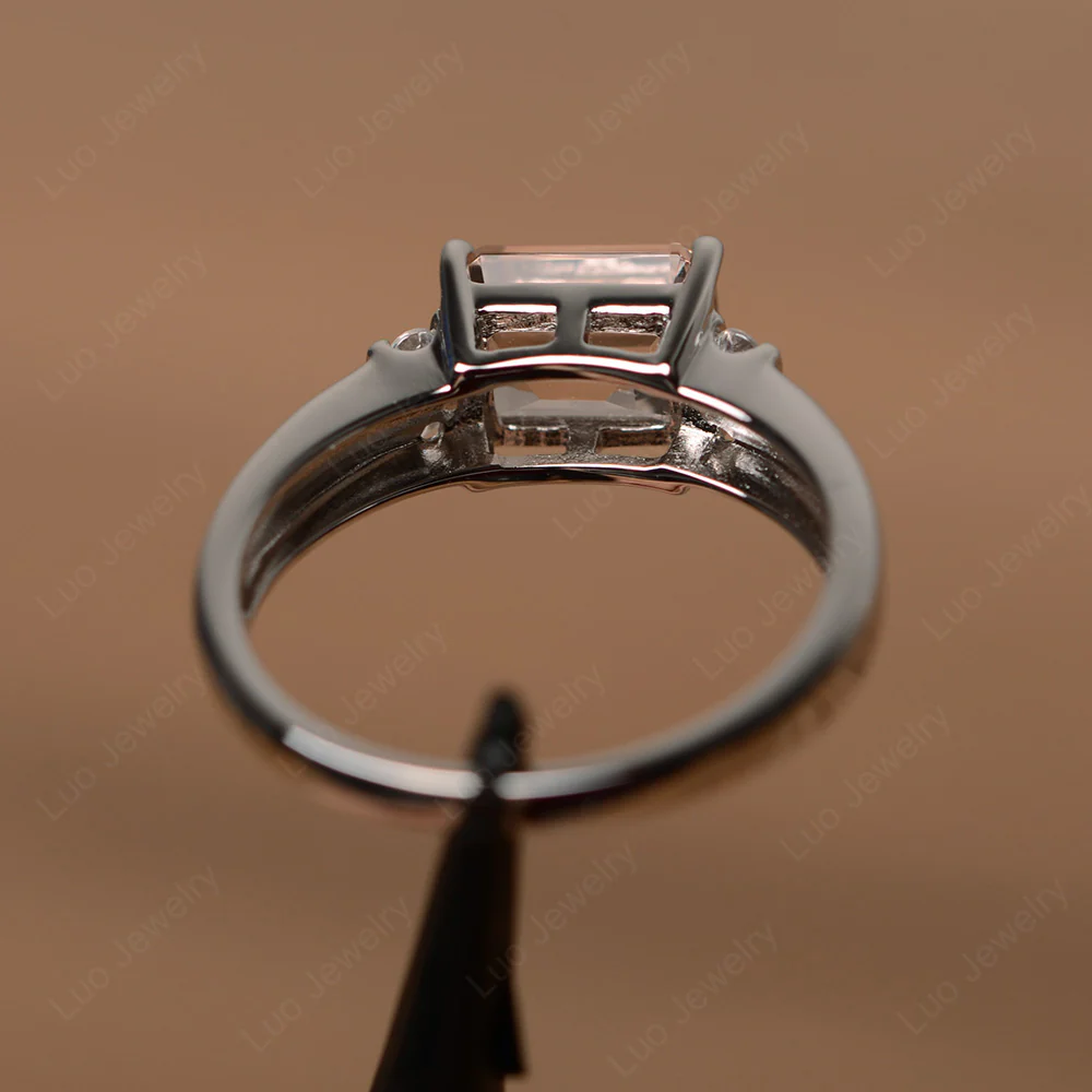 Emerald Cut East West Morganite Ring - Image 3