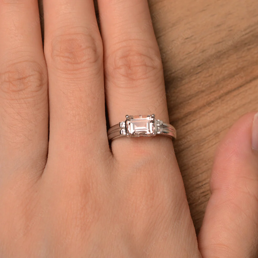 Emerald Cut East West Morganite Ring - Image 4