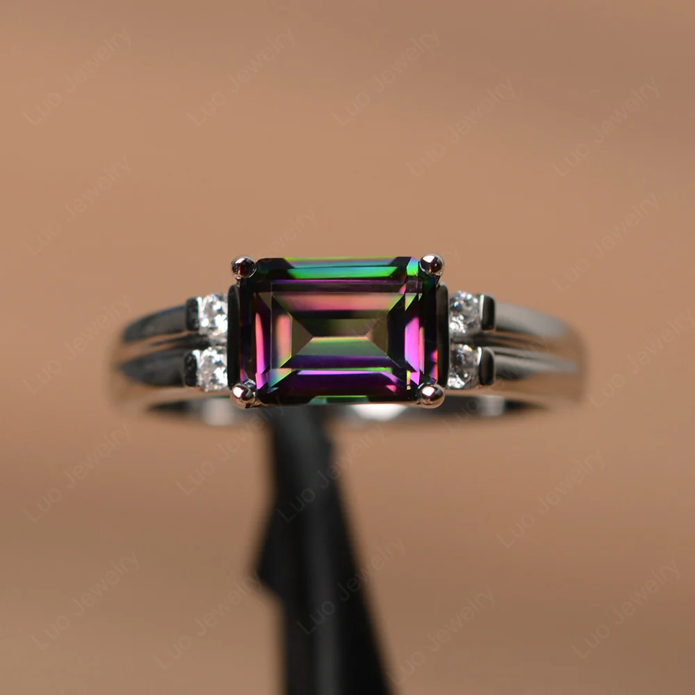 Emerald Cut East West Mystic Topaz Ring