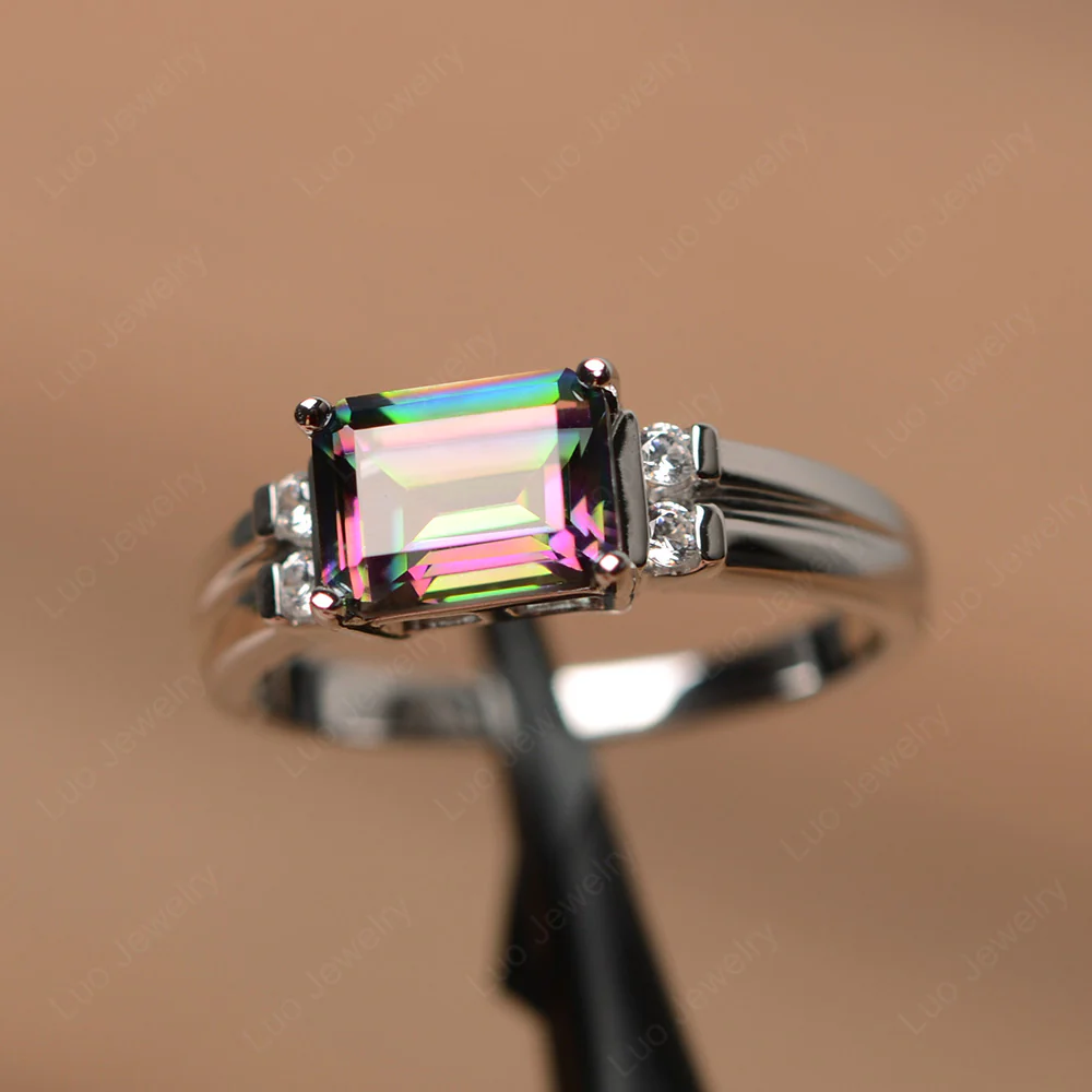 Emerald Cut East West Mystic Topaz Ring - Image 2
