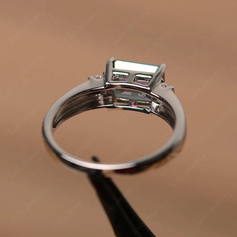 Emerald Cut East West Mystic Topaz Ring - Image 3