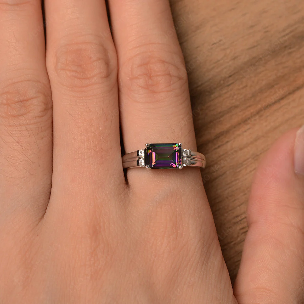 Emerald Cut East West Mystic Topaz Ring - Image 4