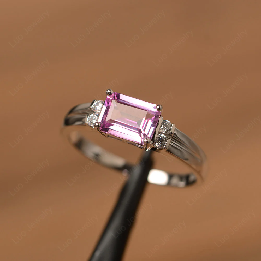 Emerald Cut East West Pink Sapphire Ring