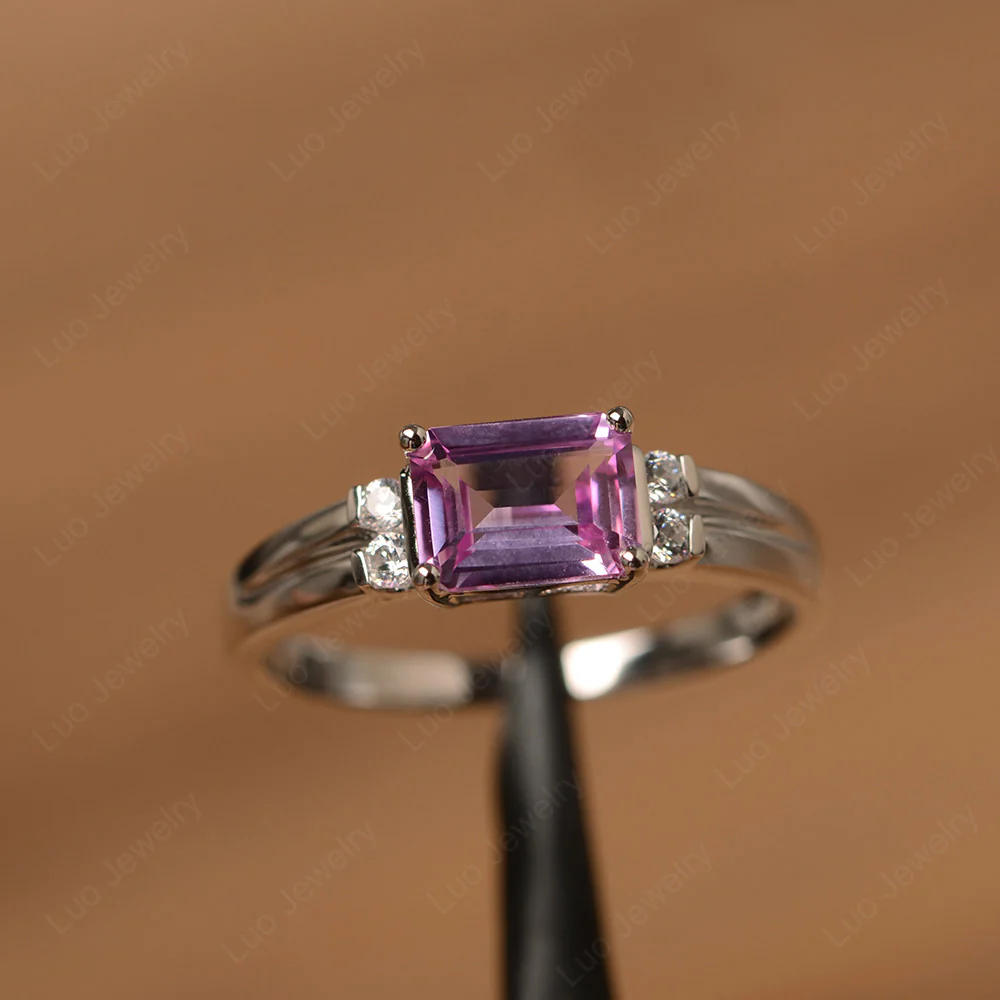 Emerald Cut East West Pink Sapphire Ring - Image 2