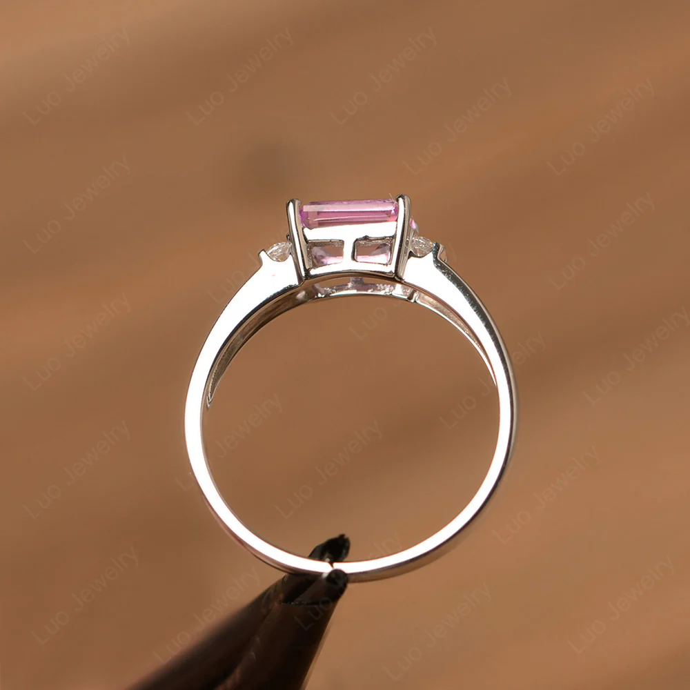 Emerald Cut East West Pink Sapphire Ring - Image 3