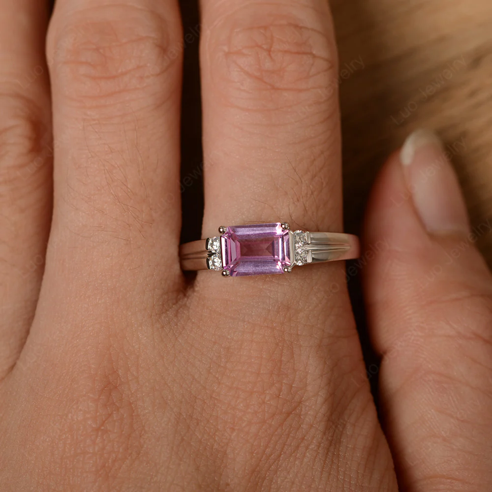 Emerald Cut East West Pink Sapphire Ring - Image 4