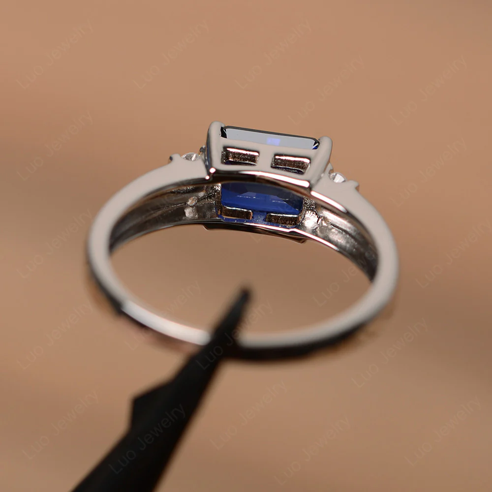 Emerald Cut East West Sapphire Ring - Image 3
