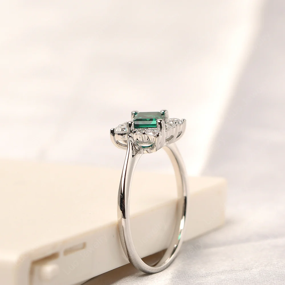 Emerald Cut Emerald Halo Ring - Image 4