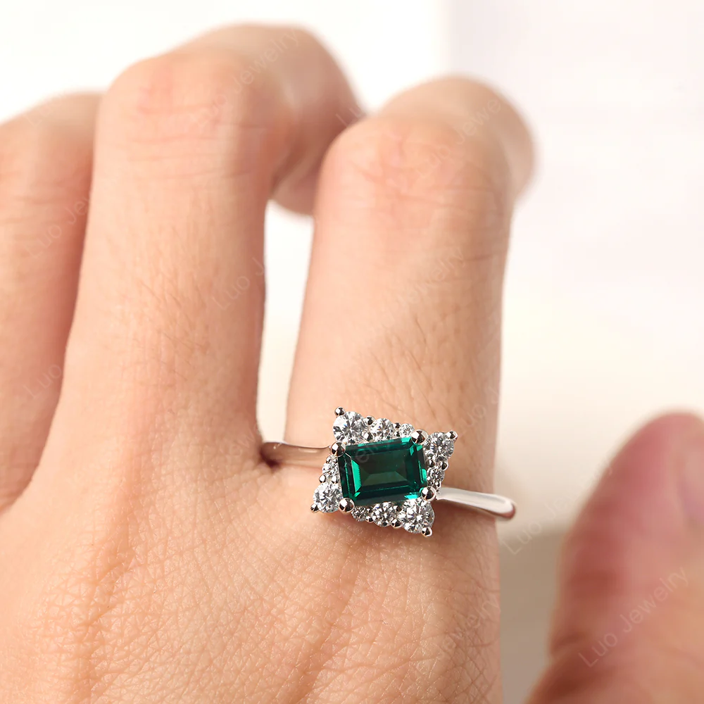 Emerald Cut Emerald Halo Ring - Image 5