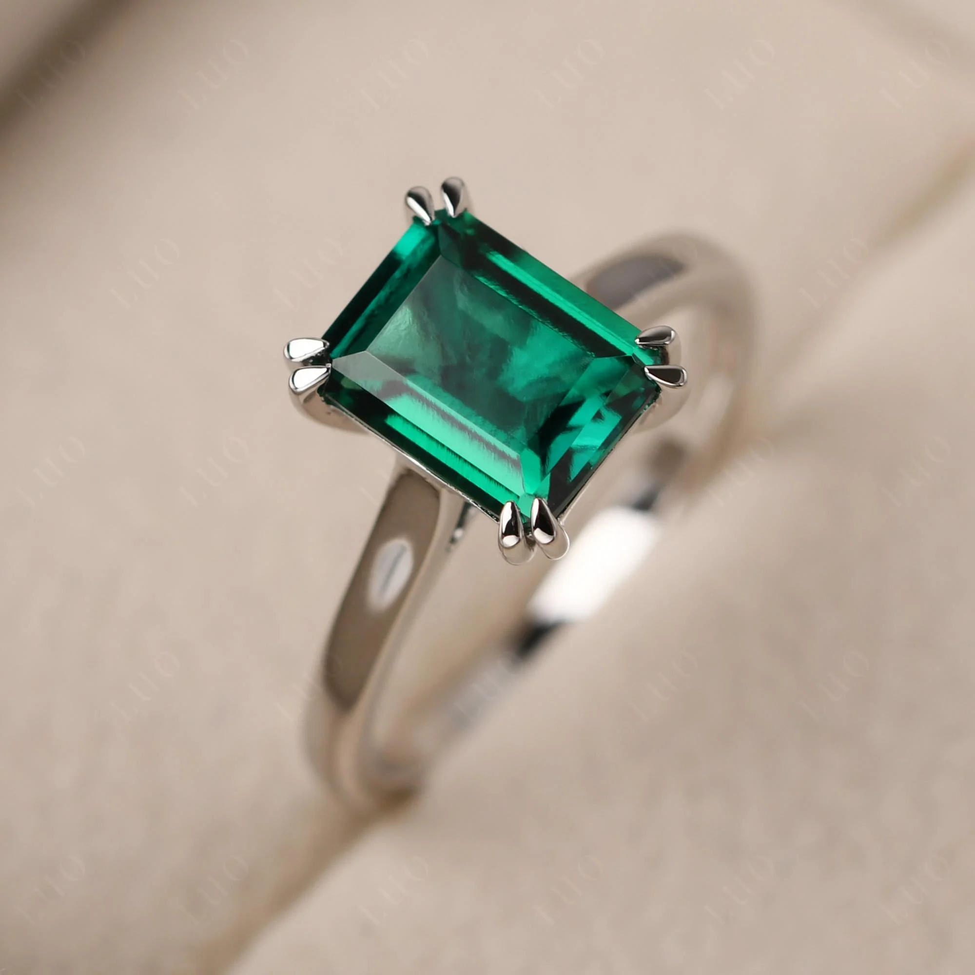 Emerald Double Claw Prong Engagement Ring - Image 11