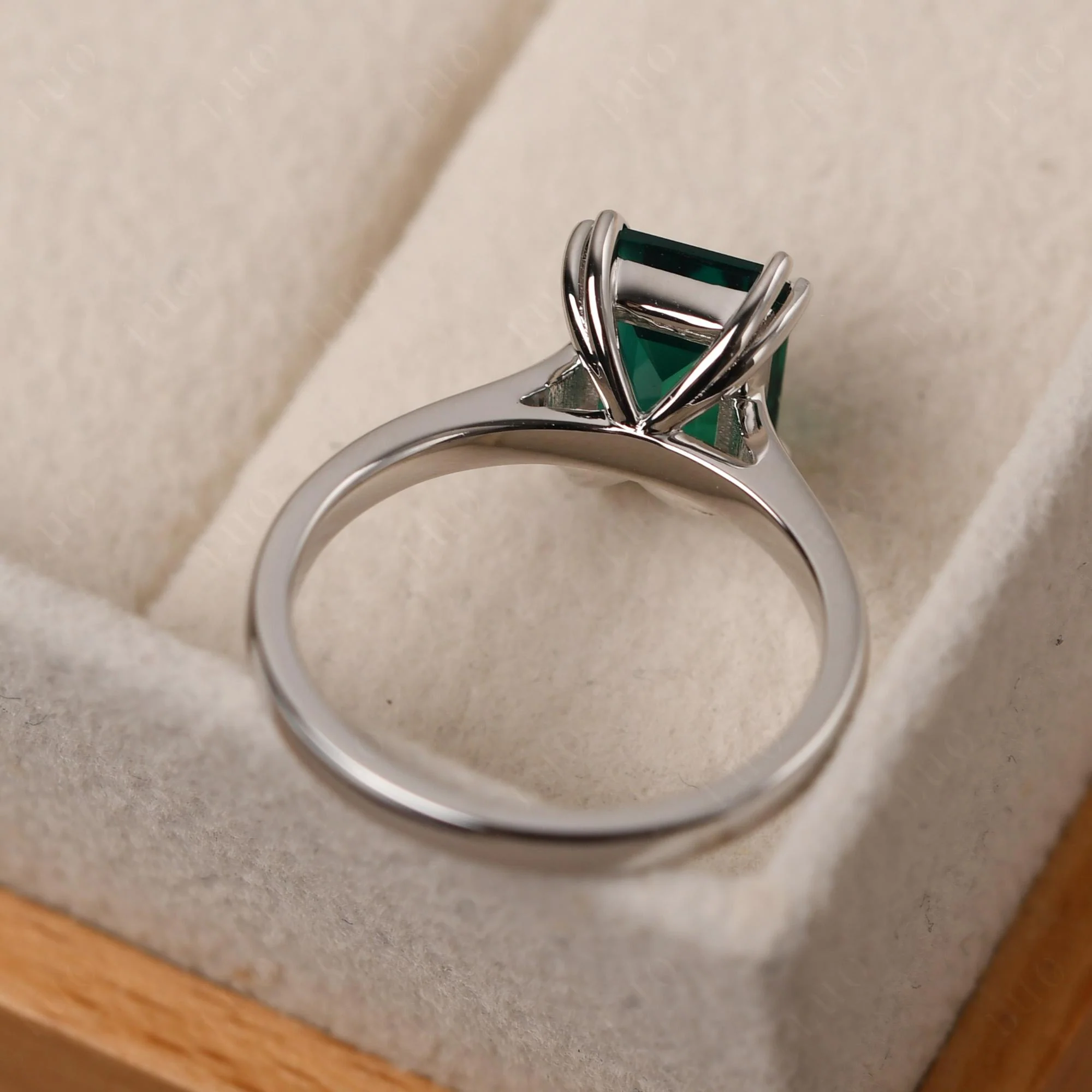 Emerald Double Claw Prong Engagement Ring - Image 12