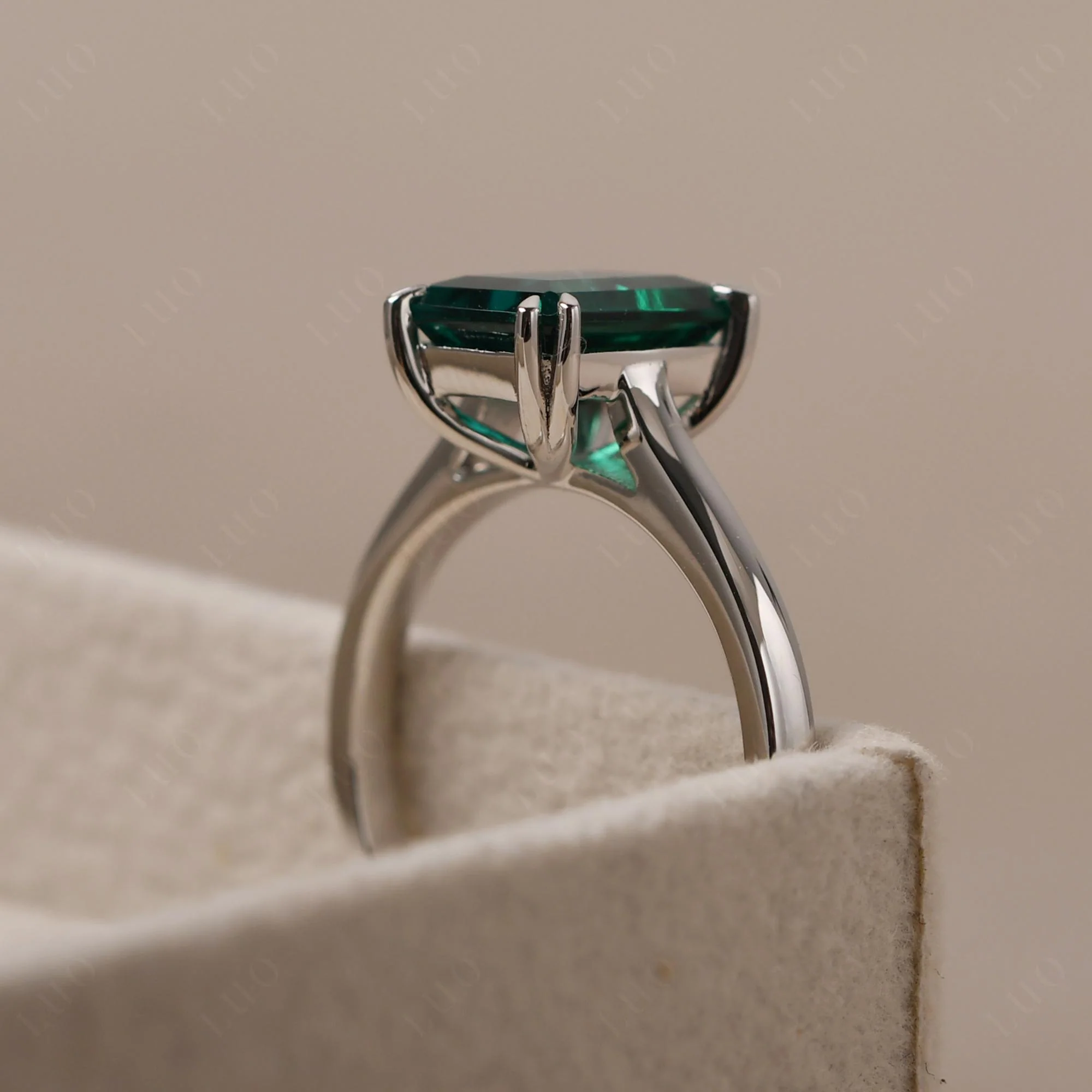 Emerald Double Claw Prong Engagement Ring - Image 13