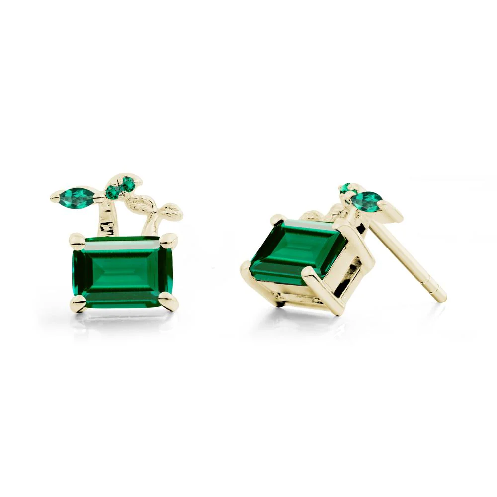 Emerald Cut Emerald Sprout Earrings - Image 3