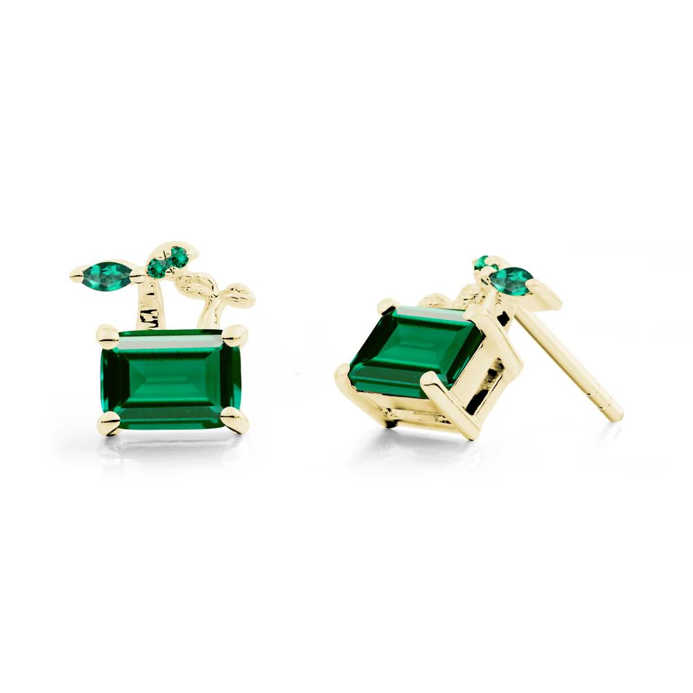 Emerald Cut Emerald Sprout Earrings - Image 4