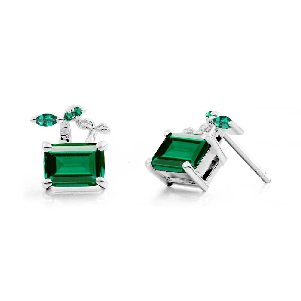 Emerald Cut Emerald Sprout Earrings - Image 5
