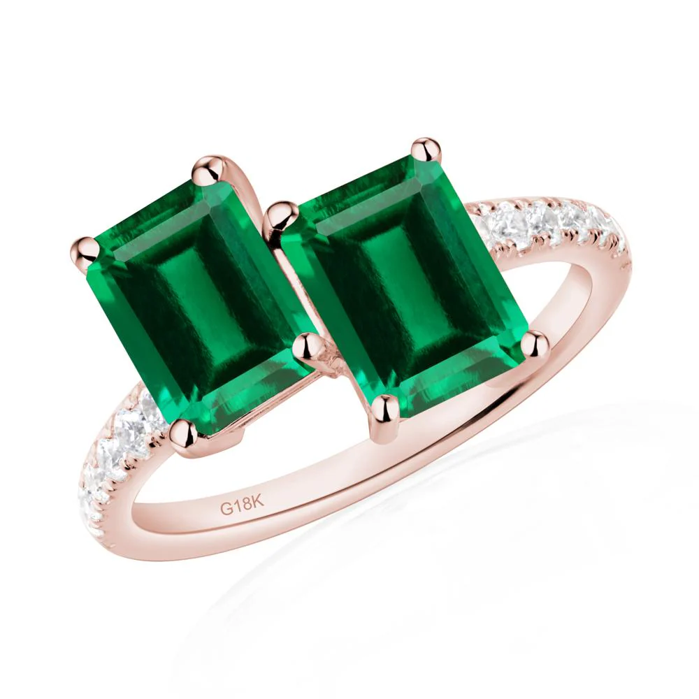 Emerald Cut Emerald Toi Et Moi Ring - Image 9