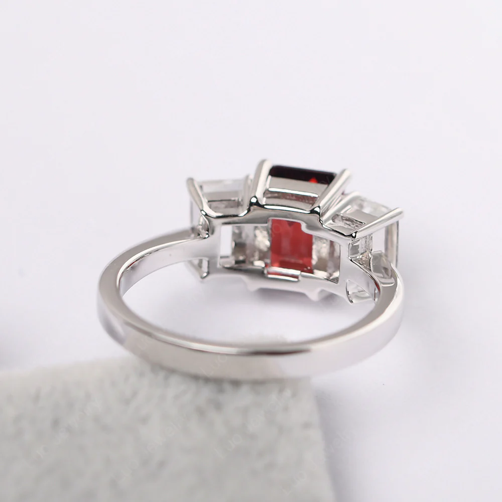 Garnet Three Stone Emerald Cut Engagement Ring - Image 4