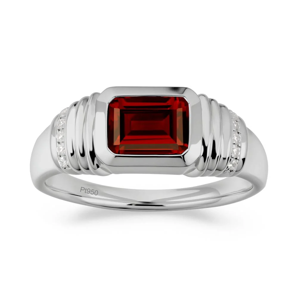 Emerald Cut Garnet Bezel Ring for Men - Image 3