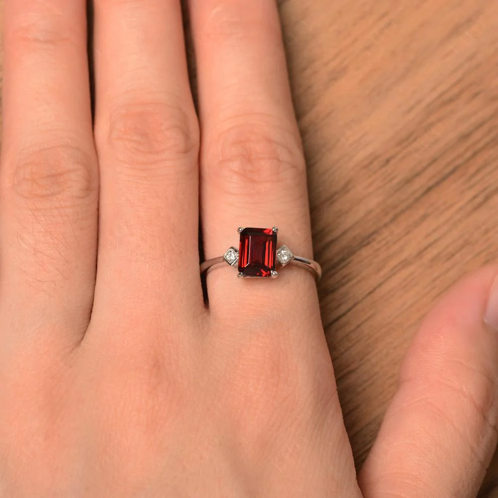 Emerald Cut Garnet Engagement Ring - Image 13