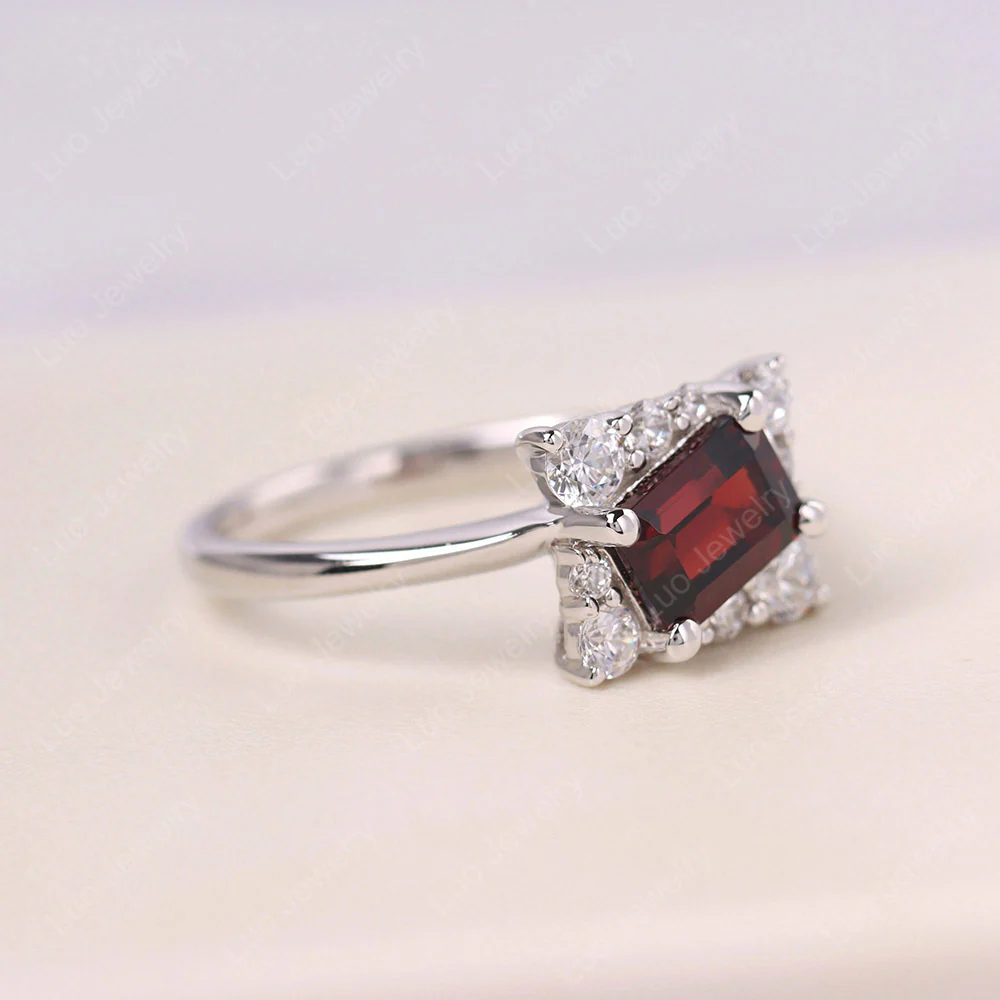 Emerald Cut Garnet Halo Ring - Image 2