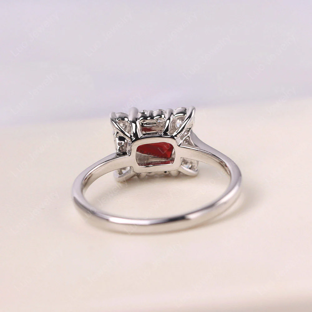Emerald Cut Garnet Halo Ring - Image 3