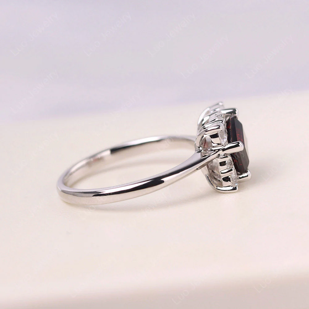 Emerald Cut Garnet Halo Ring - Image 4