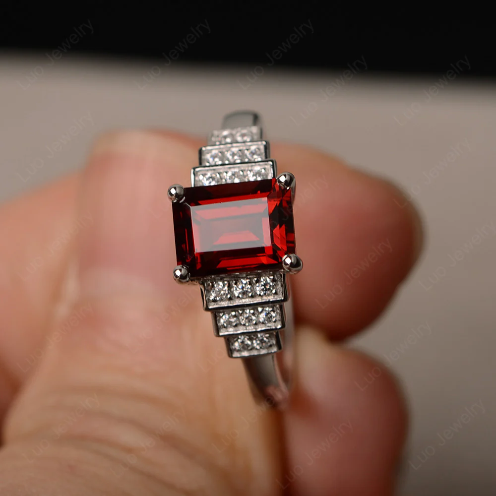 Classic Emerald Cut Garnet Promise Ring