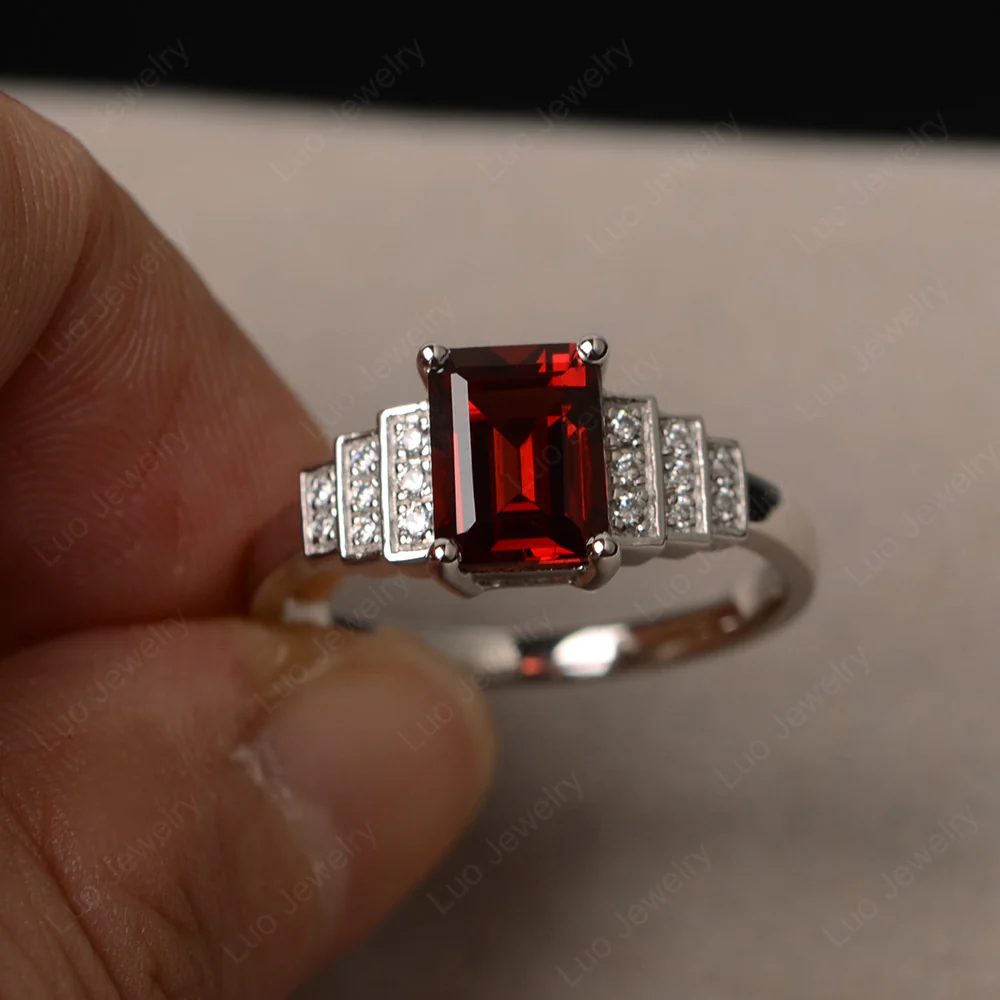 Classic Emerald Cut Garnet Promise Ring - Image 2