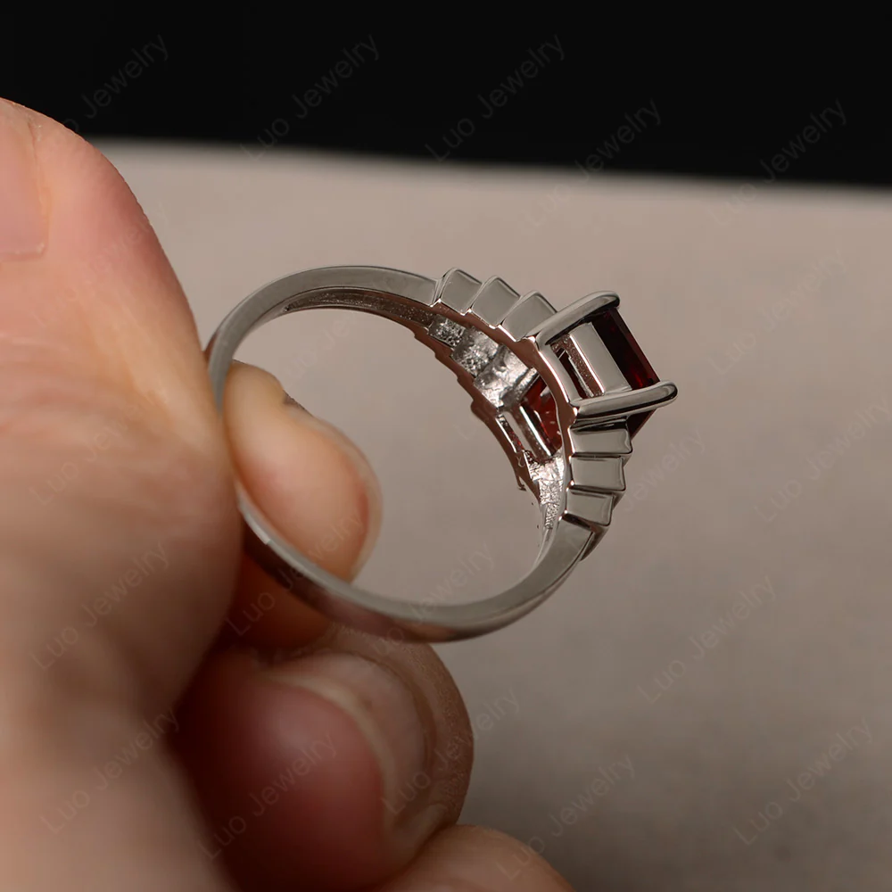 Classic Emerald Cut Garnet Promise Ring - Image 3