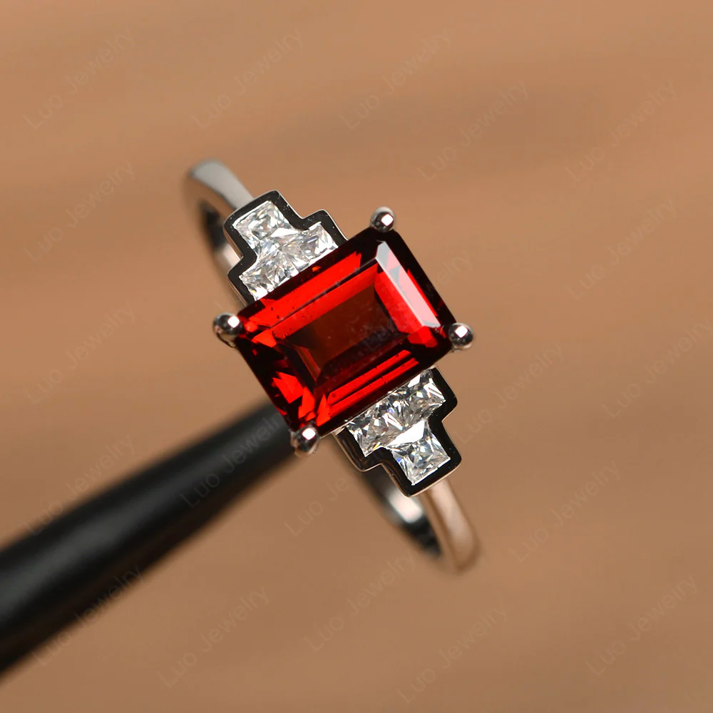Pyramid Emerald Cut Garnet Ring