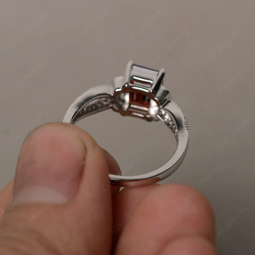 Emerald Cut Garnet Ring Art Deco - Image 2