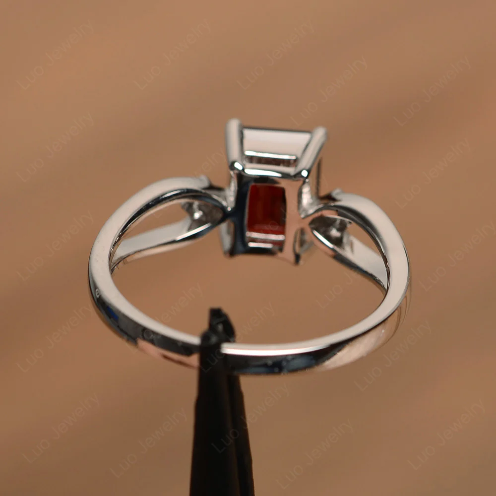 Emerald Cut Garnet Ring Split Shank - Image 3