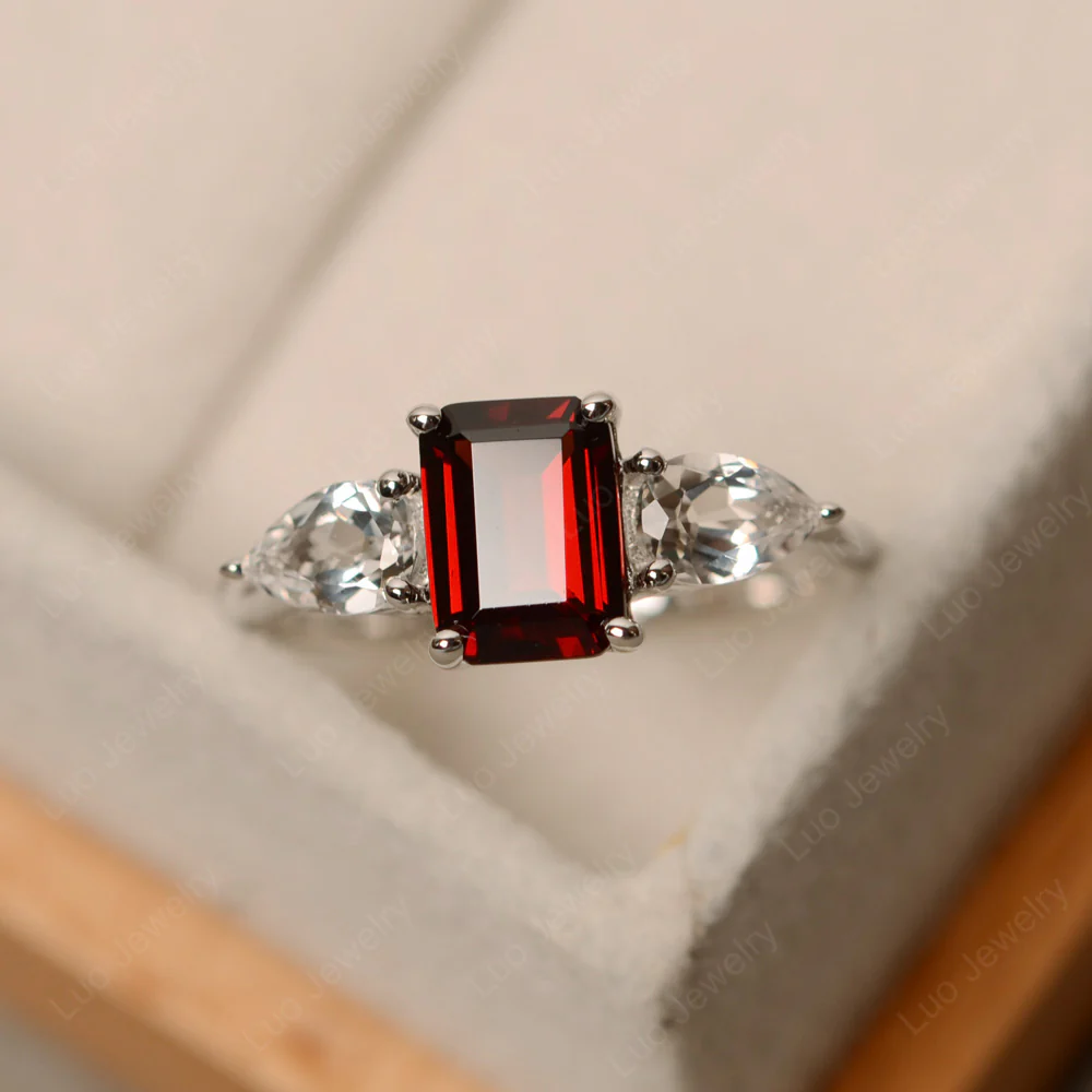 Garnet Ring with Pear Side Stone