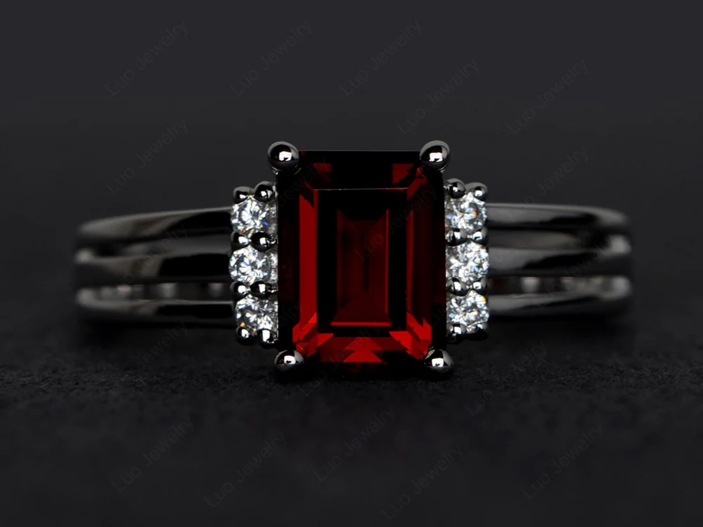 Garnet Three Split Shank Ring