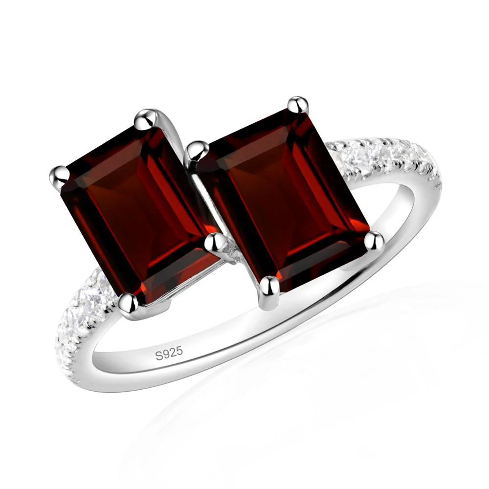 Emerald Cut Garnet Toi Et Moi Ring