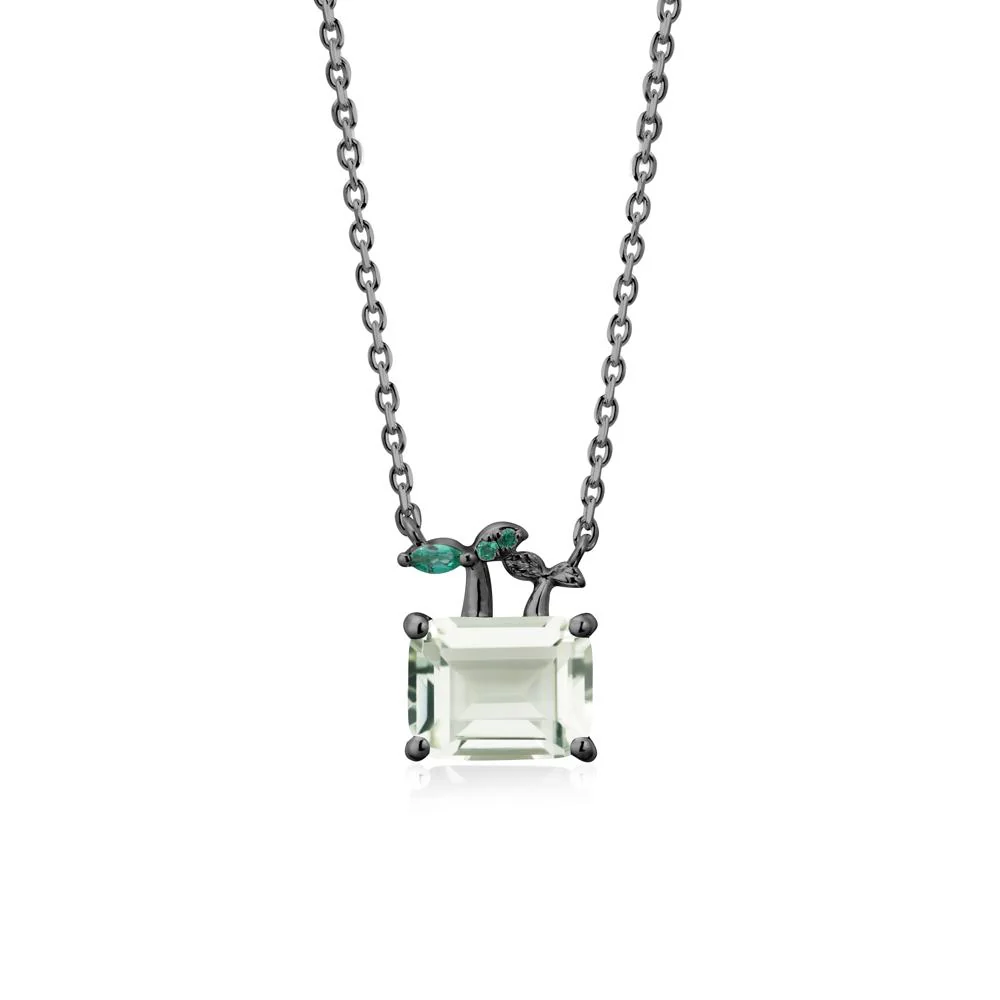 Emerald Cut Green Amethyst and Emerald Sprout Necklace