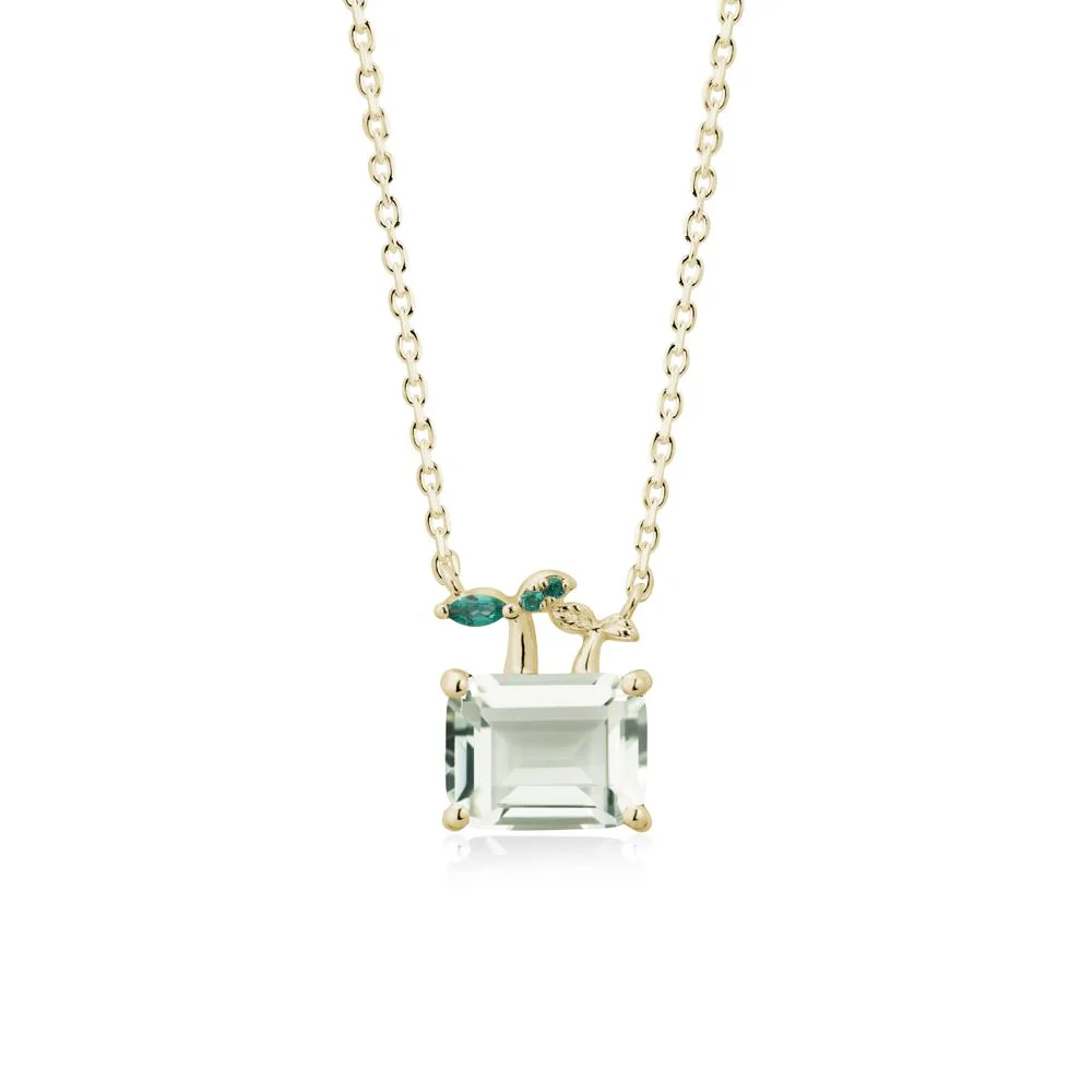 Emerald Cut Green Amethyst and Emerald Sprout Necklace - Image 4