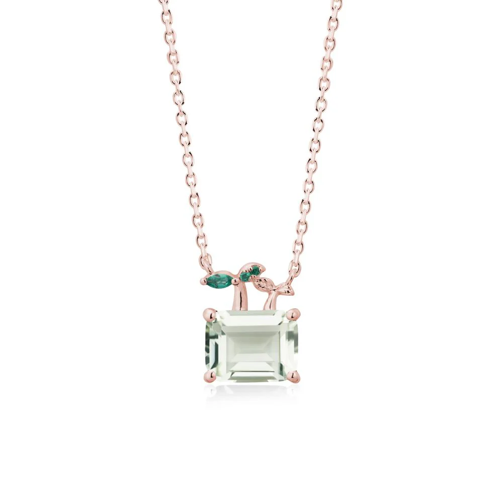 Emerald Cut Green Amethyst and Emerald Sprout Necklace - Image 5