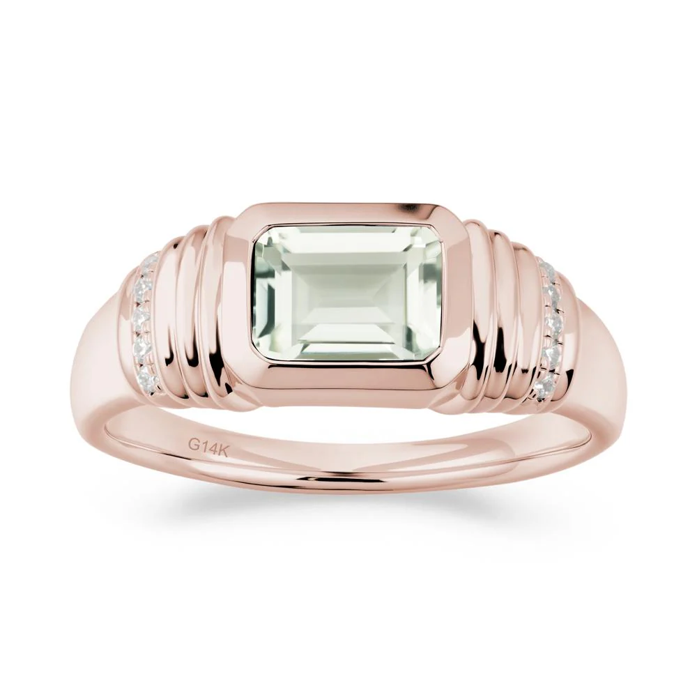 Emerald Cut Green Amethyst Bezel Ring for Men