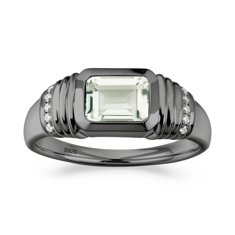 Emerald Cut Green Amethyst Bezel Ring for Men - Image 3