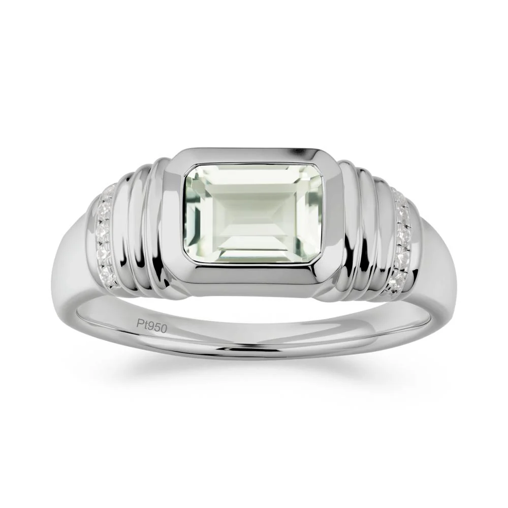 Emerald Cut Green Amethyst Bezel Ring for Men - Image 8