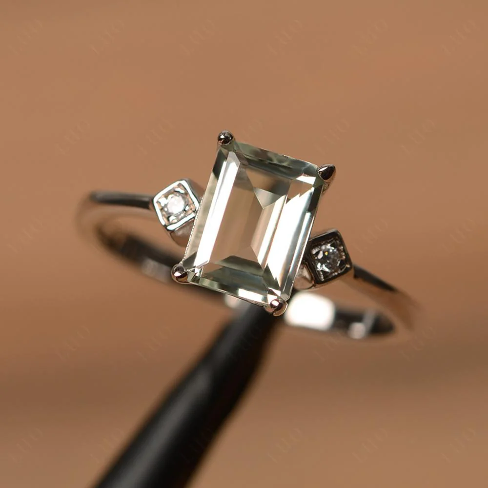 Emerald Cut Green Amethyst Engagement Ring - Image 10